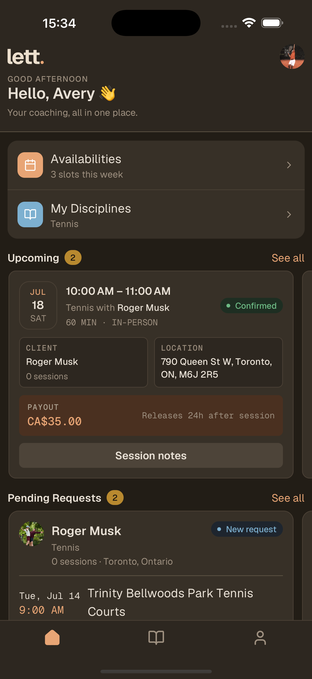 Lett app — tutor home screen